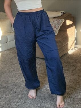 90’s Lavon Navy Blue Drawstring Track Pants w/ Liner & Adjustable Ankle Fit